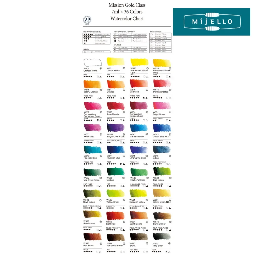 MIJELLO MISSION Gold Class Watercolor & Palette Set 7mlX36 colors MWCP-7036 4