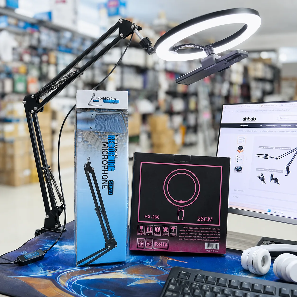 Overhead Phone Video Stand With Ring Light (Combo)