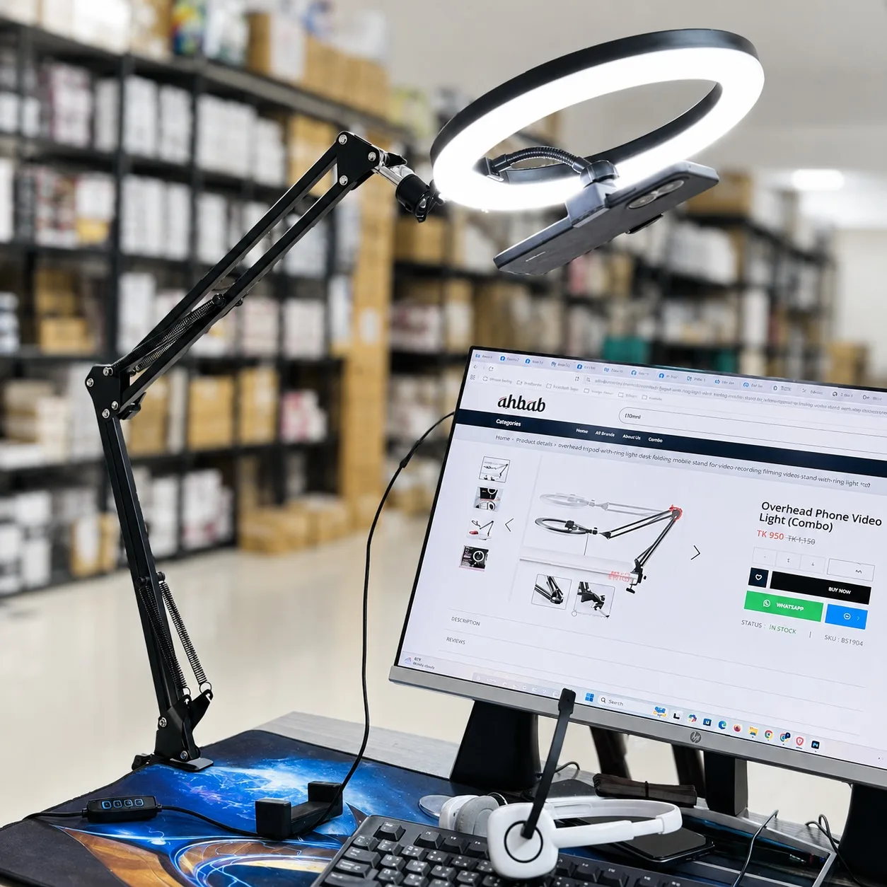 Overhead Phone Video Stand With Ring Light (Combo) 2